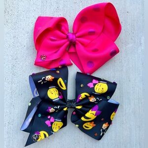 JoJo Siwa Signature Large Hair Bows LOT OF 2 – Emoji & Pink Polka Dot